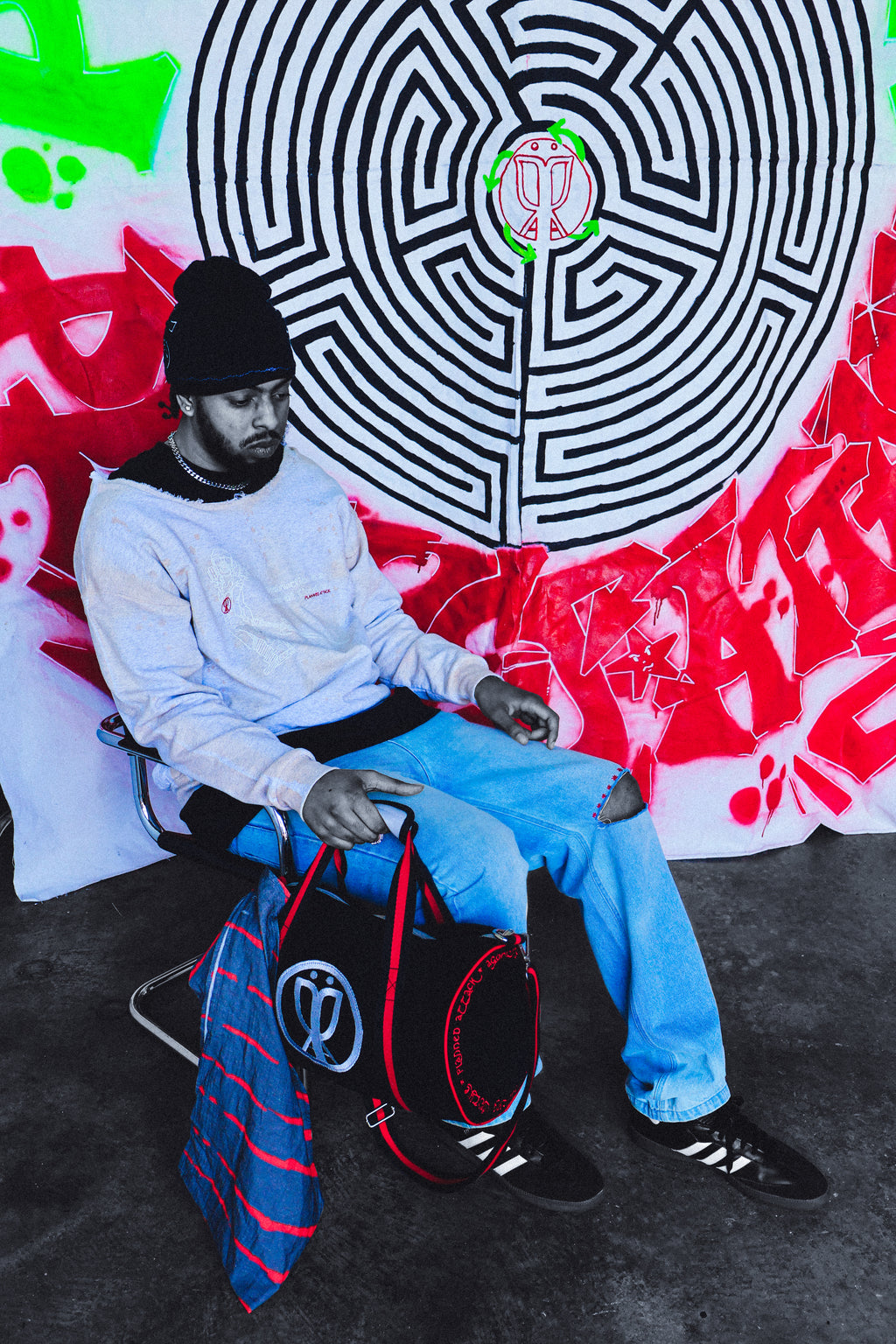 'Agonized' corduroy duffel bag